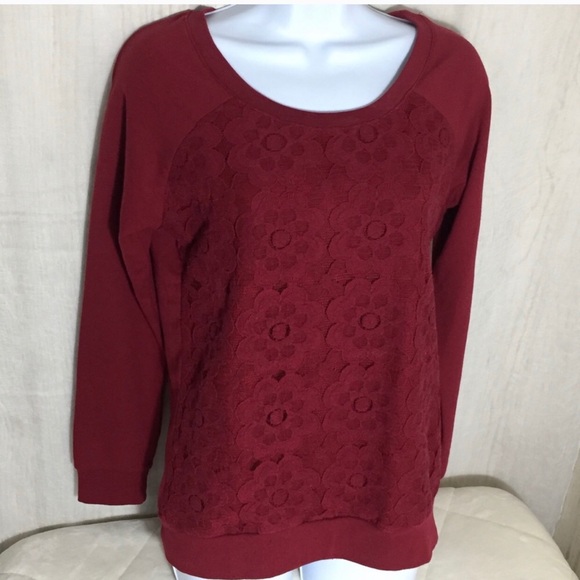 ACTIVE Red Long Sleeve Lace Top Size L - Picture 2 of 7